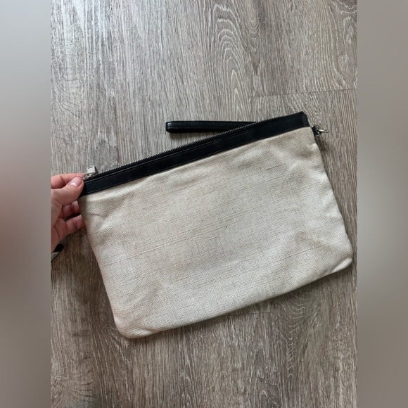 Saint Laurent Rive Gauche Canvas Clutch | YSL Pouch Black Leather Trim Wristlet - Picture 6 of 9